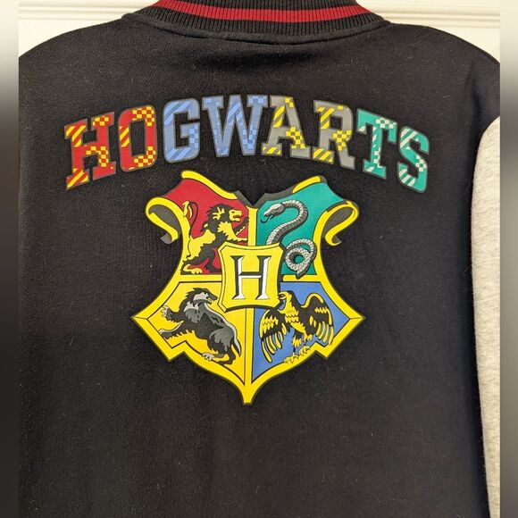 H&M Harry Potter Hogwarts Varsity Black Grey fleece Jacket sweatshirt snap 16/18 - Picture 8 of 9
